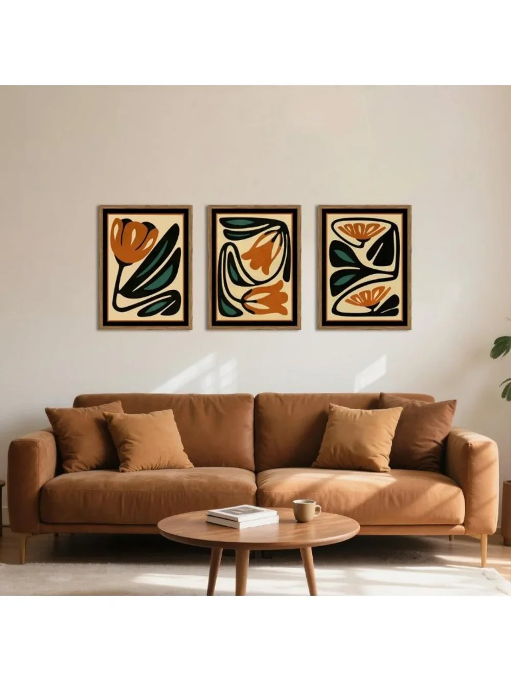 Set of 3 Mid Century Floral Wall Art - Modern Abstract Botanical Decor, 12x16